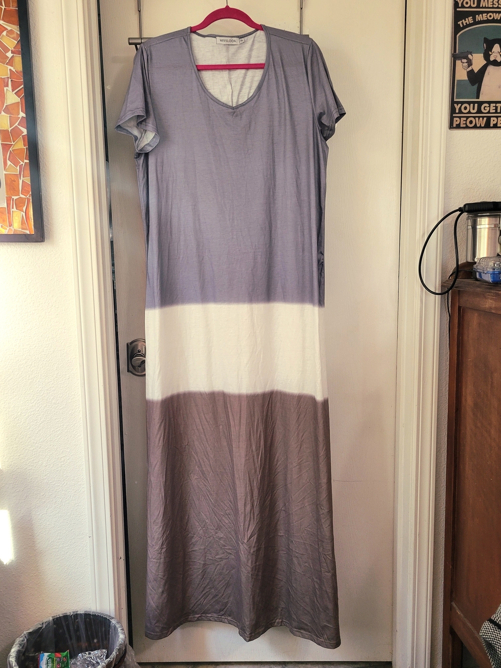 MISSLOOK Lavender, White & Taupe Colorblock Maxi Dress